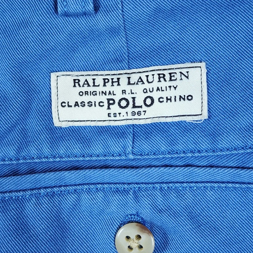 Polo Ralph Lauren Tyler Shorts Mens 38 Blue Pleated Chino Cotton Excellent